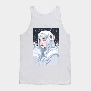 Flat Graphic of a White-Haired Woman in Snow Tank Top